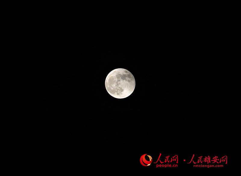 雄安新區上空的“超級月亮”。上海寶冶雄東A單元安置房項目魯洋 攝