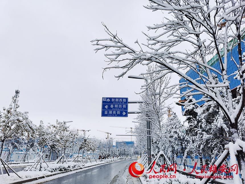 雪中的雄安容東片區街區。劉向陽攝