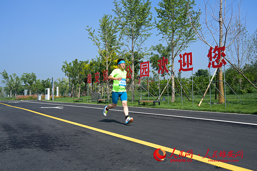 圖為體育愛好者在雄安郊野公園參加健康跑。胡忠攝