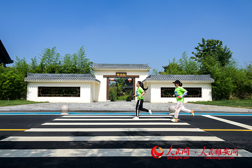 圖為體育愛好者正在雄安郊野公園參加健康跑。胡忠攝