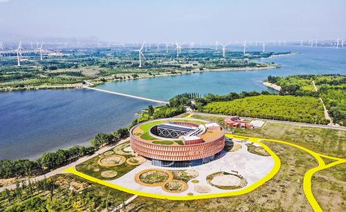 4月16日，無人機航拍的官廳水庫國家濕地公園。本報記者 耿輝攝