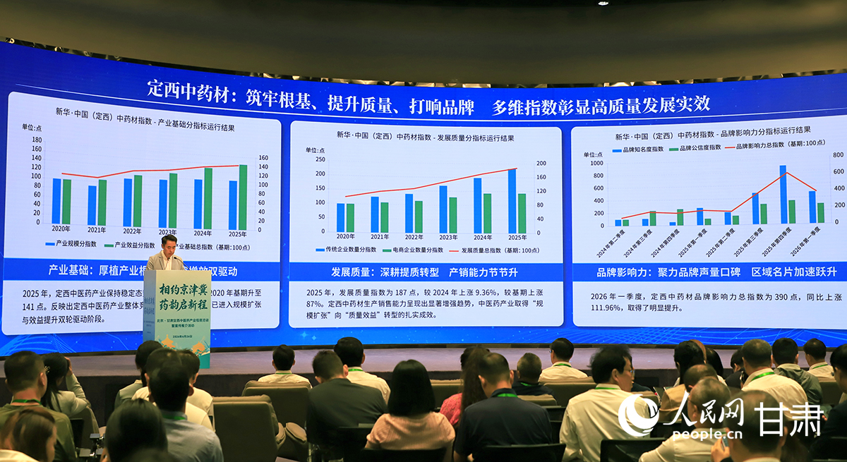 新華社中國經濟信息社“新華指數”總編輯於海解讀發布“新華·中國定西中藥材價格指數”。人民網記者 焦隆攝